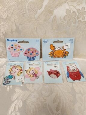 Lot Of New Iron On Patches Appliqués - Fairy, Crab, Cupcakes, Mermaid, Bird, Owl
